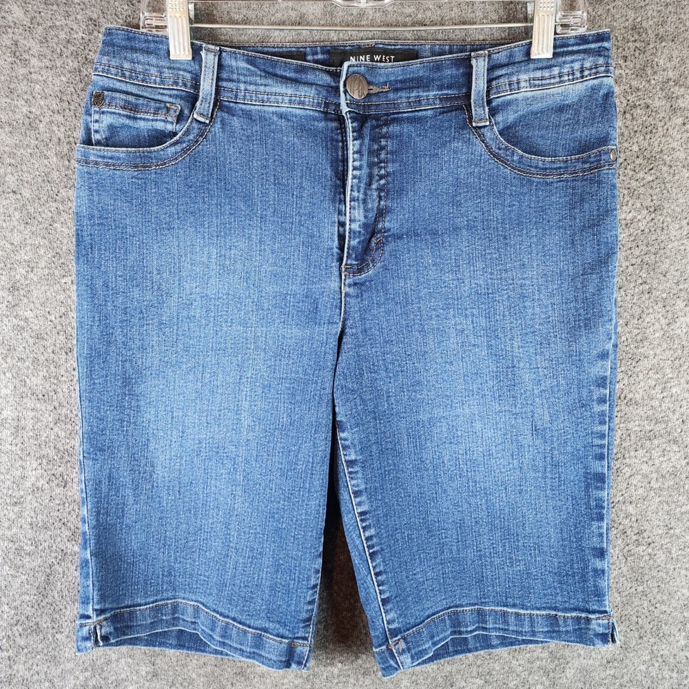 Nine West Shorts Womens 12 Luci Bermuda Blue Denim Stretch EUC NW51036